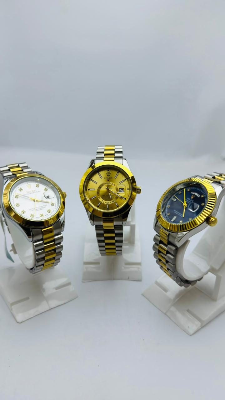 Luxury Two-Tone Trio Stainless Steel Wristwatch – Classic Elegant Design