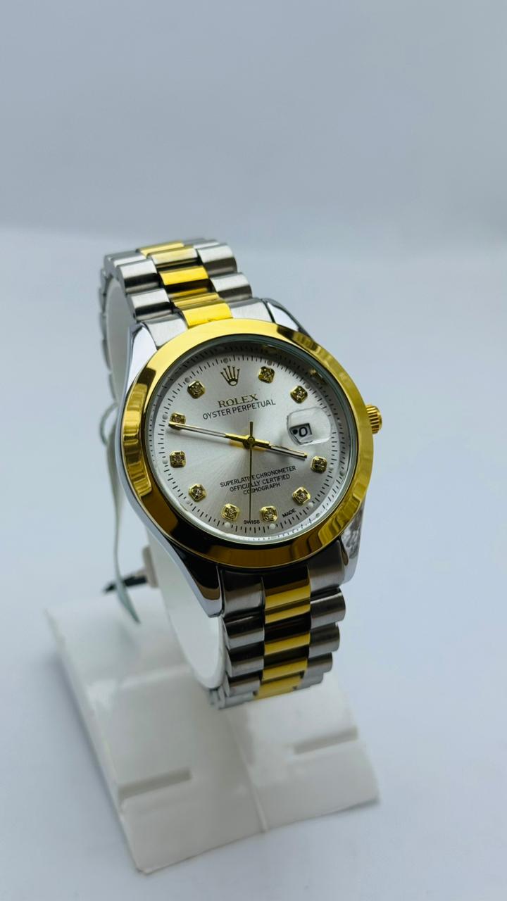Rolex Classic Two-Tone Gold & Silver Watch with White Dial – Elegant Date Display