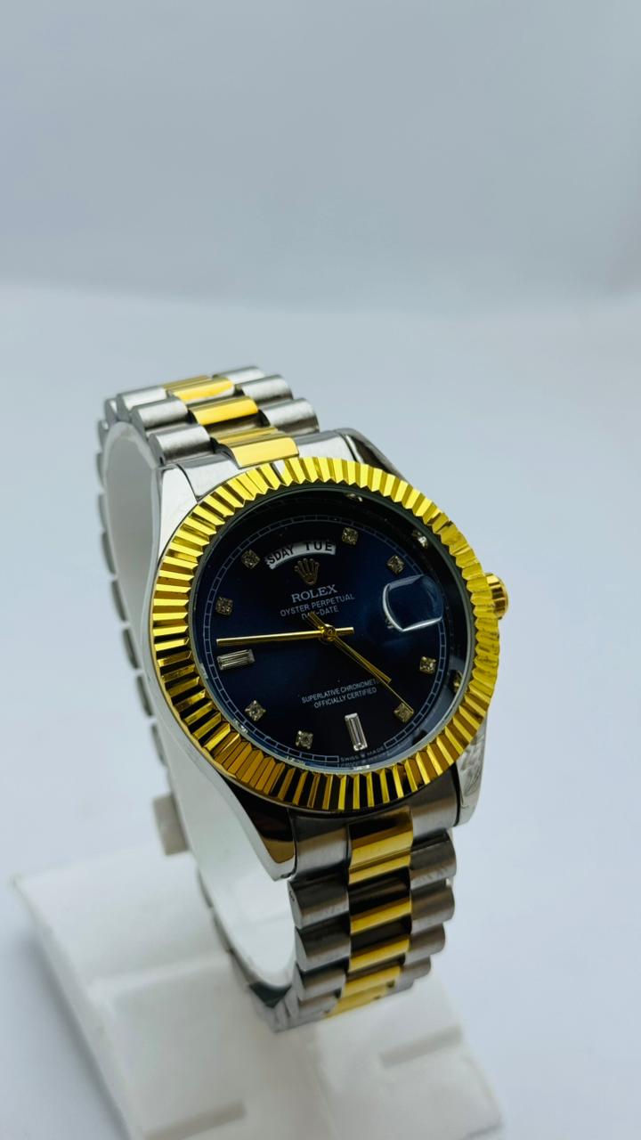 Rolex Two-Tone Gold & Silver Luxury Watch with Blue Dial – Day & Date Display