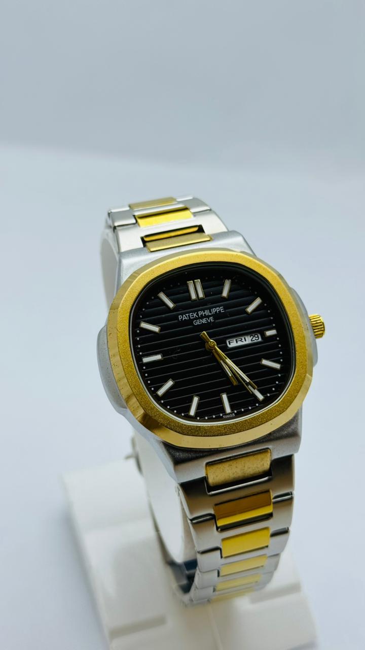 Patak Philippe Luxury Two-Tone Gold & Silver Watch with Black Dial – Day & Date Display - Gery_Golden