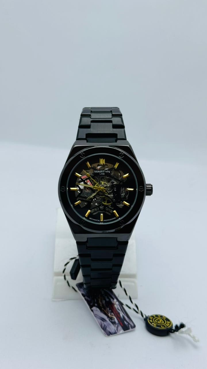 MARTYN Luxury Black Skeleton Mechanical Watch – Automatic Transparent Dial