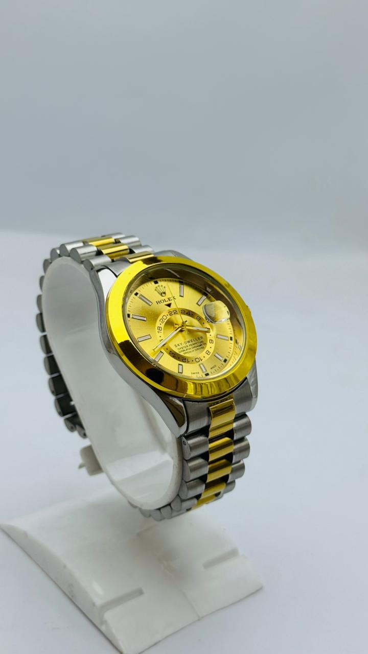 Rolex Luxury Two-Tone Gold Dial Watch with Stainless Steel Bracelet – Date Display